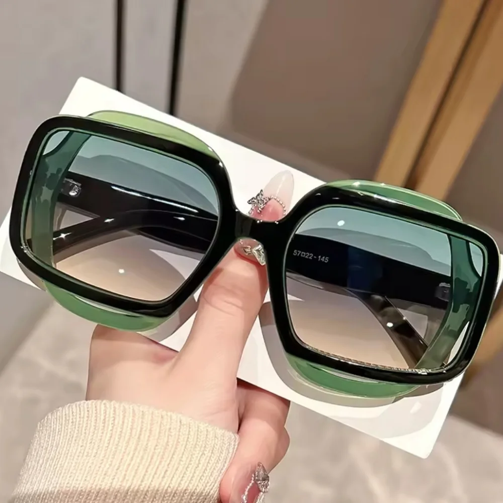 Luxury Style Unisex Chunky Oversized Square Green Gradient Sunglasses